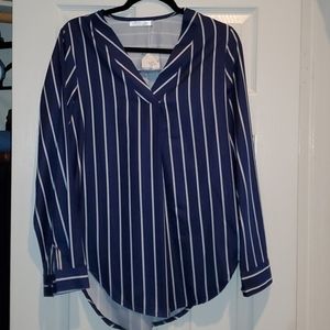 Navy blue and white striped blouse
